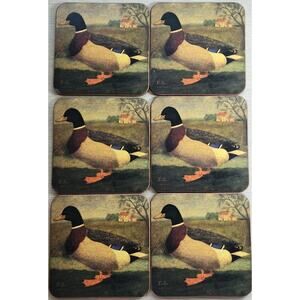 COASTERS-VINTAGE E.B. PIMPERNEL-Duck-Mallard-Cork Backing-Set of 6